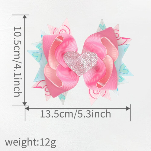 Conjunto de 4 laços de cabelo rosa com glitter em formato de coração, 13,5 cm (5,3 polegadas), para meninas e crianças pequenas. Presilhas de 1