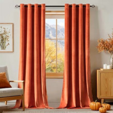 Burnt Orange Velvet Thermal Curtains 96" Grommet Drapes Set