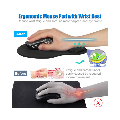 Mouse Pad, Εργονομικό Mouse Pad με άνετη υποστήριξη καρπού από τζελ, Αντιολισθητική βάση PU 2