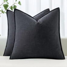 Fundas de almohada de lino gris oscuro, 20x20 pulgadas, paquete de 2