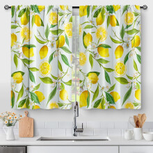 Lemon Kitchen Curtains – Spring Farmhouse Rustic Tier Curtains, Rod Pocket, 36" x 2 Panels, Living/Dining Room Decor