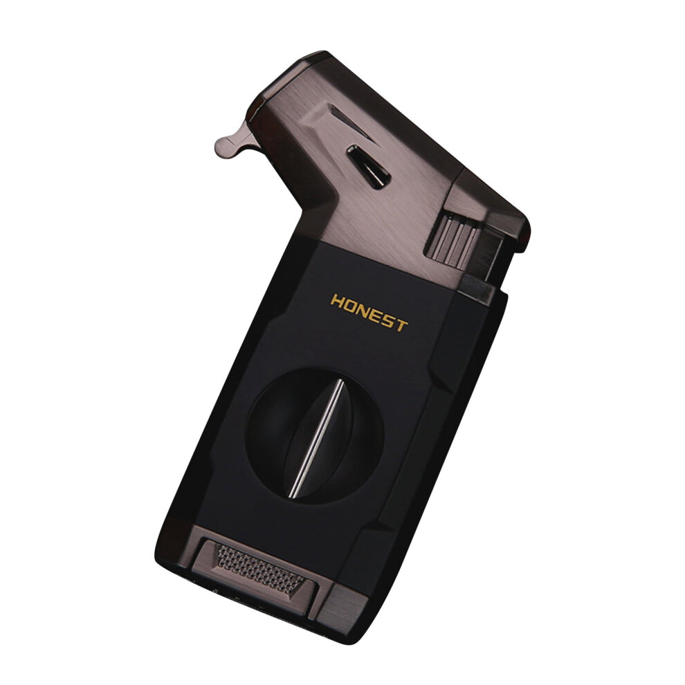 Blue/Black Lighter,Torch Lighter With Cigar V Cutter,Direct Charge Lighter Metal Flame Inflatable Fashion Lighter Windproof Lighter,,