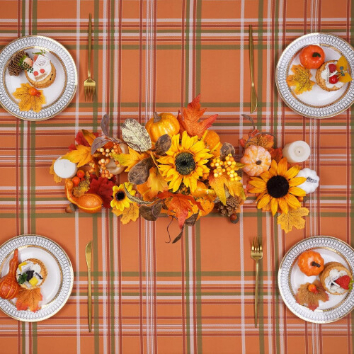 Fall Tablecloth Oval 60x84 inch Checkered 1