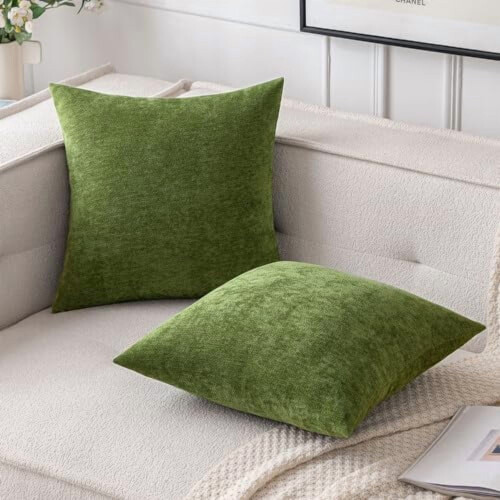 Μαξιλαροθήκες σενίλ σε χρώμα Moss Green 20x20 ιντσών, συσκευασία των 2 1