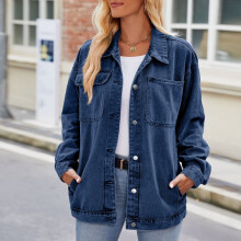 Damen-Vintage-Jeansjacke, leicht, gewaschenes Blau, Größe L