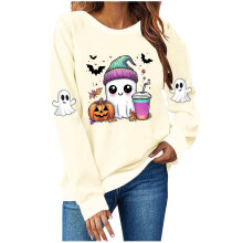Halloweenska mikina s dlhým rukávom, vtipná, s duchmi, okrúhlym výstrihom, strašidelným raglánovým grafickým pulóverom