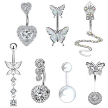 7ks piercing do pupíku z chirurgické oceli, lesklý stříbrný piercing do pupíku