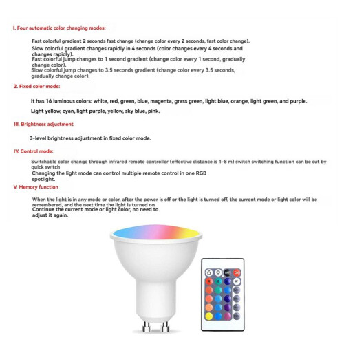 4pcs Gu10 Bulbs and 1remote Control with Memory Function 17colors Changeable Spot Ligh 4dynamic Lighting Modes Spotlight 2