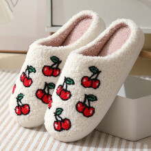 Pantoffels van katoen met cartoonfruitprint voor het hele gezin, nieuwe comfortabele winterpantoffels met schattige fruitprint voor thuis, geschikt