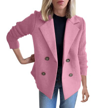 Cardigan-Blazer für Damen, lässiger, kurzer, zweireihiger Cardigan-Blazer mit Reverskragen und Patchwork-Ärmeln, rosa, Größe XXXXXL