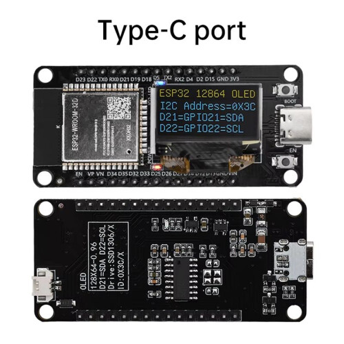 ESP32 ESP-WROOM-32D WIFI  Development Board CH340 with 0.96 OLED Screen Yellow  Display Type-C 2