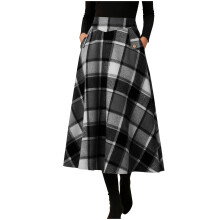 Falda midi a cuadros para mujer, con detalles de botones, estilo casual, acampanada, vintage, cintura alta, corte en A, falda de tartán de longitud