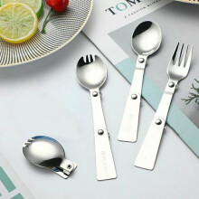 Stainless Steel Folding Spoon & Fork Set – Rust-Proof, Burr-Free, Multifunctional Camping Tableware, Compatible with Outdoor Picnics