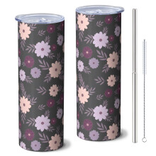 Gobelet isotherme Pioneer Flower Floral 590 ml avec paille et couvercle, double paroi isolée sous vide, étanche, compatible avec les