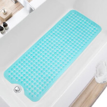 Tapis de bain et de douche antidérapant 101,6 x 40,6 cm, lavable en machine, trous d'évacuation, ventouses, turquoise transparent