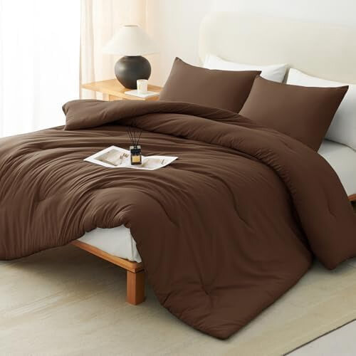 King Brown Comforter Set Quilted Down Alternative 3-Pc