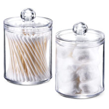 Hwtcjx 2 PCS Cotton Bud Holder, Bathroom Jars, Cotton Pad Holder with Lids, Cotton Buds Holder Dispenser for Cotton Ball, Swab, Round Pads, Floss,