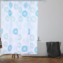 VIROSA Blue Circles Shower Curtain for Bathroom Anti Mould, Mildew Resistant | Size 180x180 cm (71 x 71 Inch) | Water Repellent Fabric | 100%