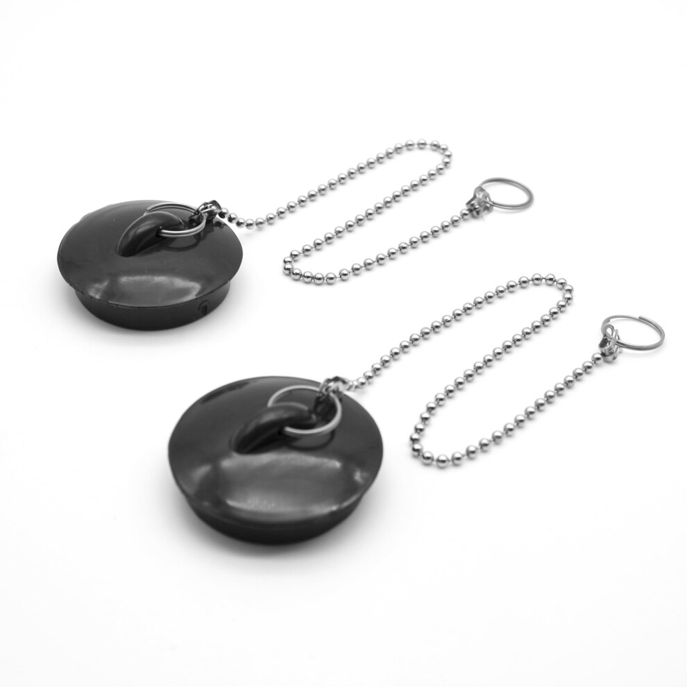 Doja Barcelona Drain Plug With Chain, 380 Mm, Pack Of 2, Black Rubber Sink Plug 5051222514375