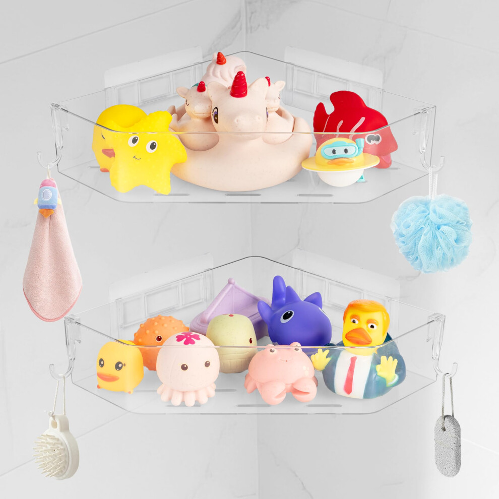 Mumuq Bath Toy Storage Corner Adhesive Shower Caddy For Baby Bath Toys Bathtub Toy Storage Holder Organiser Large Capacity Acrylic Shower Shelves For