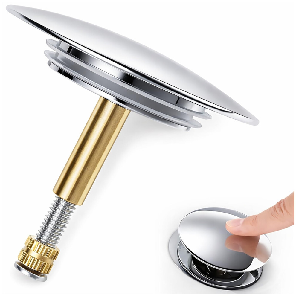 72Mm Bath Plug Replacement, Adjustable Chrome Plated Drain Plug, Solid Brass Bathroom Plugs Silver Bathtub Stopper With Double Seal Waste For For Bath 5051222519394
