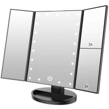 WEILY Lighted Makeup Mirror, 1x/2X/3X Magnification, Three-Fold Mirror with 21 LED Lights, Touch Screen Switch, Table Mirror with Battery and USB