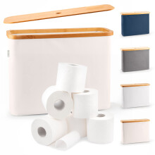 LONBET Toilet Roll Storage for 12 Rolls, Stackable & Foldable - The Ultimate Bathroom Organizer - Waterproof Toilet Paper Storage with Bamboo Lid -