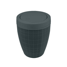 Addis Faux Hessian Round Swing Lid Plastic Bathroom Bedroom Home Office Bin, 5 litre capacity, Charcoal Dark Grey
