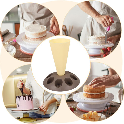 Cake Decorating Stand with Piping Bag Holder and Tip Storage for Easy Baking Organization 1