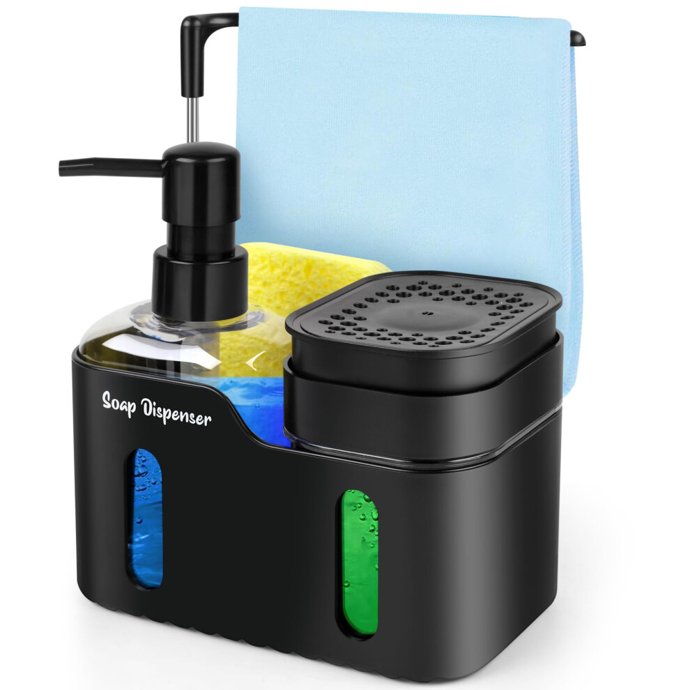 Richenda 4-In-1 Soap Dispenser With Dishcloth Hanger & Sponge Holder ? Kitchen Sink Soap Pump Organizer For Dishwashing, Refillable Liquid Soap 5051222521809