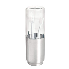 iDesign 28020 Austin Case, Metal and Plastic Stand with Cover, Regular and Electric Toothbrush Holder, Clear Frost/Matte Silver, 7.6 cm in diameter x