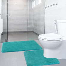 SOANNY 2 Piece Non-Slip Bath Mat Set, Luxury Thick Microfiber Shaggy Bathroom Rugs, 50 X 80 CM Soft Plush Shower Mat & 50 X 50 Toilet Pedestal Carpet,