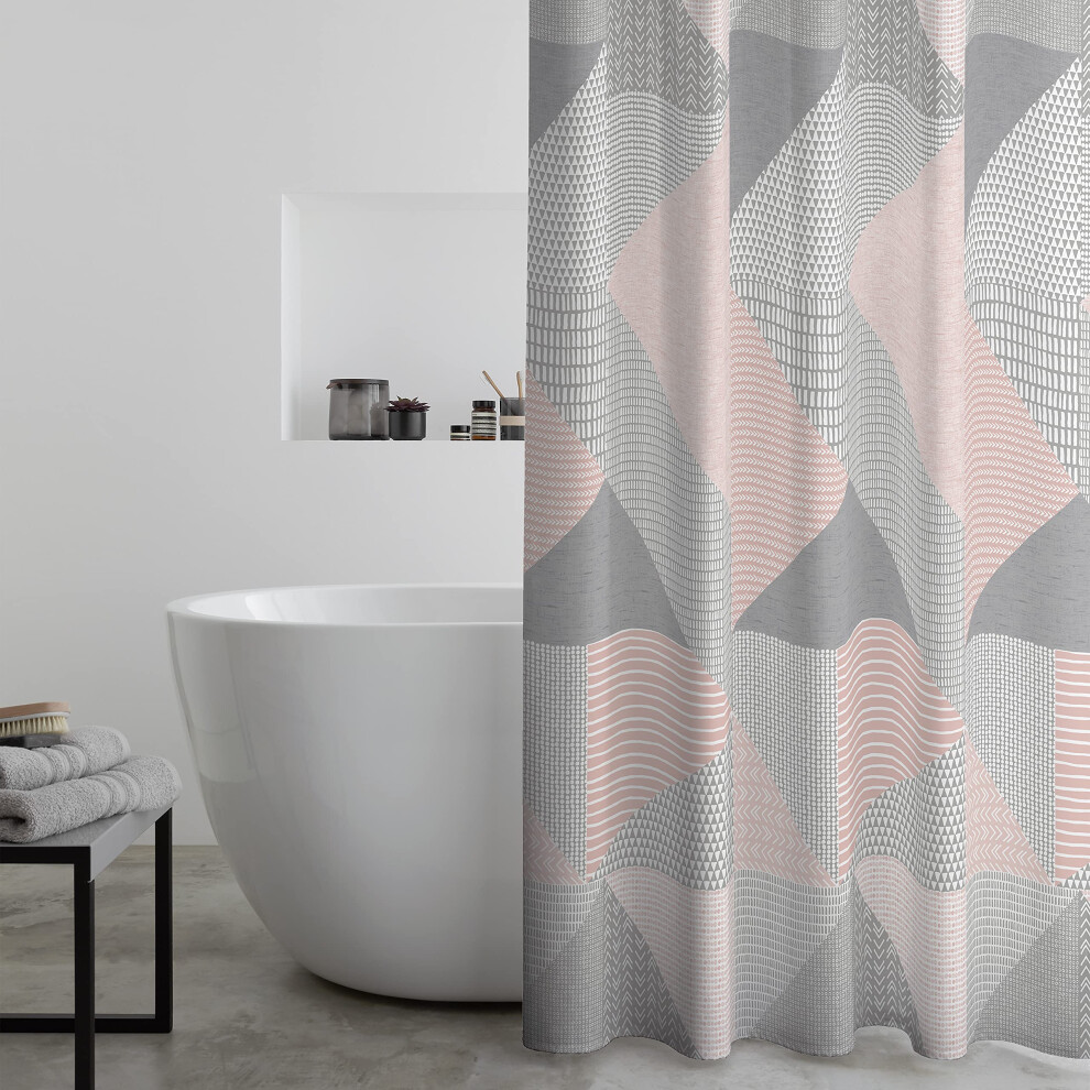 Catherine Lansfield Larsson Geo Shower Curtain Blush, Tw/44750/W/Sct/Blh