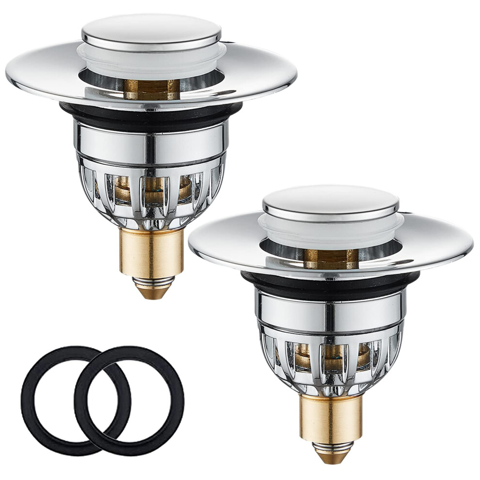 2 Pack Sink Plugs Bathroom Plug, Stainless Steel Bathroom Basin Plug Pop Up Plugs For Wash Basin, Push-Type Sink Plug Replacement Bath Drainer Filter 5051222529508