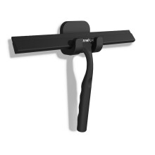 Anjinwiper Shower Squeegee For Glass Doors, Bathroom Squeegee With Hook Shower Wiper Screen for Bathroom Silicone Window Wiper, 25cm, Black