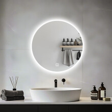 JAMUBOCHE LED Bathroom Mirror For Over Sink, 50CM Electric Round Vanity Mirror With Backlit Lights For Shower Shaving, Fogless Wall Mounted Dimmable 3