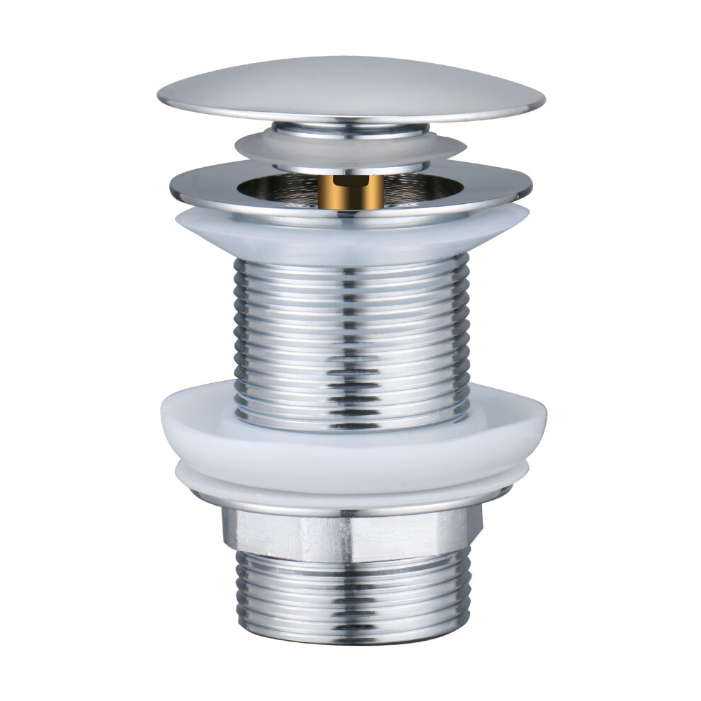 Full Dome Basin Waste Unslotted Pop Up Waste For Bathroom Sink Click Clack Sprung Plug Waste Without Overflow | Chrome 1 Pack 5051222527054