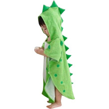 Alltops Kids Cotton Hooded Towel Cartoon Unicorn Dinosaur Bathrobe Bath Poncho Towel for Boys Girls, 0-4 years, Green Dinosaur