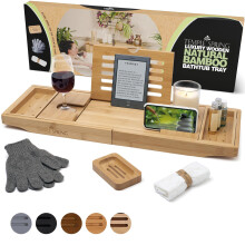Temple Spring Wooden Bath Tray, Bath Shelf Bathroom Accessory, Home Spa Boards for Adults, Bathtub Caddy, Bamboo Bathroom Accessories Set, Extendable