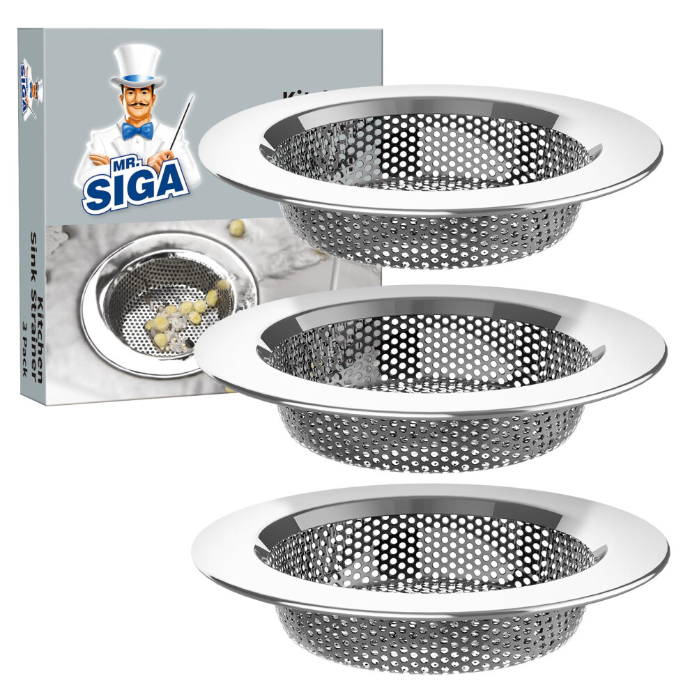 Mr.siga Kitchen Sink Strainer, Stainless Steel Sink Drain Strainer, Dishwasher Safe?External Diameter 11.2Cm, Inner Diameter 7.6Cm?Pack Of 3? 5051222534854