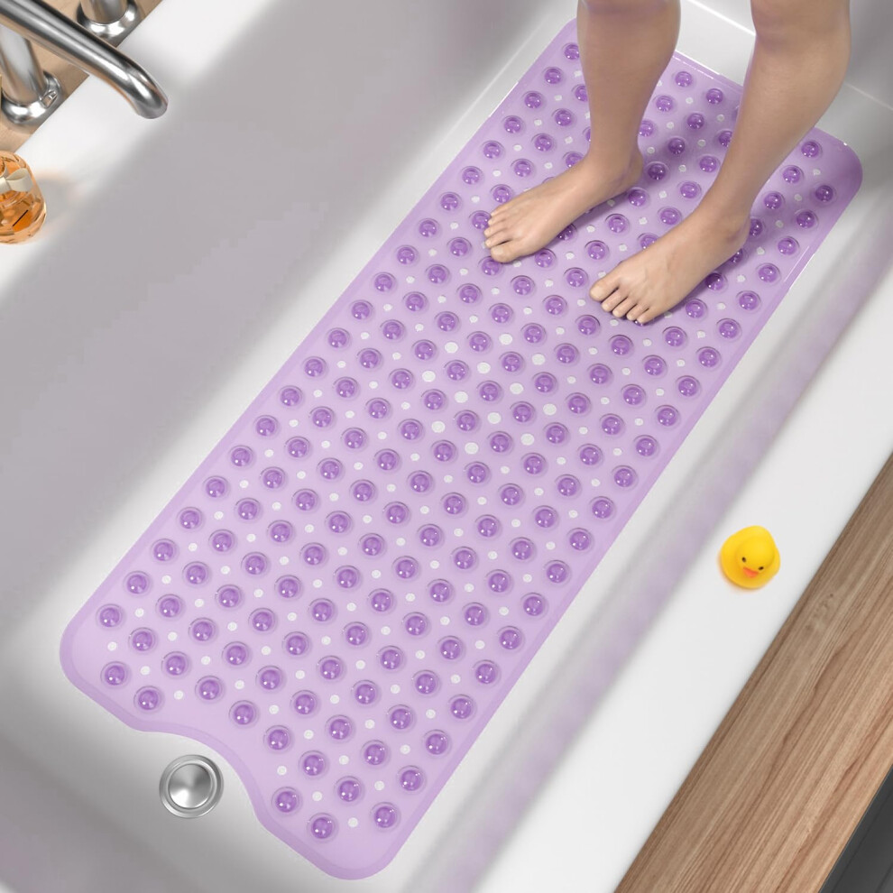 Hitslam Non Slip Bath Mat For Tub, 101 X 40Cm Extra Long Shower Mat Anti Mould, Machine Washable Bathroom Bathtub Mat With Suction Cups And Drain 5051224526895
