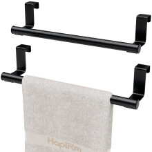 HapiRm Over the Door Towel Rail, Black Kitchen Towel Holder with Protective Pads, Stainless Steel Kitchen Towel Rail No Drilling, Rustproof Towel