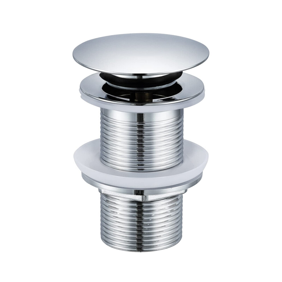 Peppermint Basin Sink Waste Unslotted Click Clack Waste Plug Without Overflow For Bathroom Sink, Brass Pop Up Sprung Plug Waste, Chrome 5051222536254