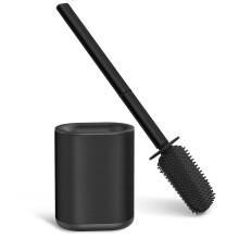 Cosicosy Toilet Brush, Stainless Steel Silicone Toilet Brush and Holder Flexible Soft Silicone Toilet Brush for Deep Cleaning with Long Handle Wall