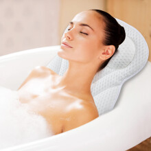 Bath Pillow 4D Ergonomic Bath Pillow Neck and Back Support Bath Cushion Air Mesh Technology Bath Headrest Pillow Bath Pillows with Strong Suction Cups