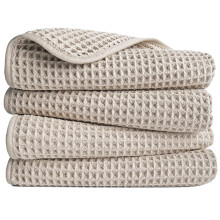 POLYTE Microfibre Lint Free Hand Towel, 40 x 76 cm, 4 Pack (Beige, Waffle Weave)