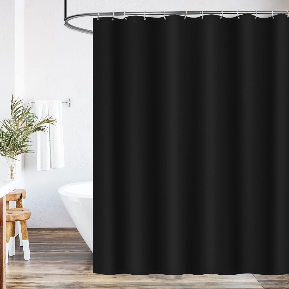 Weltrxe Shower Curtain Mould Proof Mildew Resistant, 180X180cm Black Bathroom Curtain Set With Hooks, Weighted Hem, Waterproof Solid Polyester Fabric