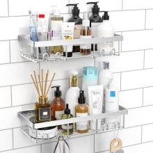 DIFULI Shower Caddy Shelf Organiser 2 Pack, No Drill Silver Shower Shelves,Self Adhesive Bathroom Storage Accessories