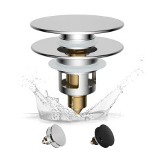 Hibbent Pop up Sink Plug with Drain Strainer, Brass Bounce Core Push-Type Drain Plug, Suitable for 25mm to 46mm, Universal Sink Stopper Replacement