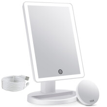 FASCINATE Makeup Vanity Mirror with 3 Color Lighting and Detachable 10X Magnification, 72 Led Lights Adjustable Dimming Touch Sensor, Dual Power